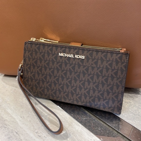 Michael Kors Jet Set Travel Large Double-Zip Wristlet-Wallet-PhoneHolder Brown - Picture 4 of 16